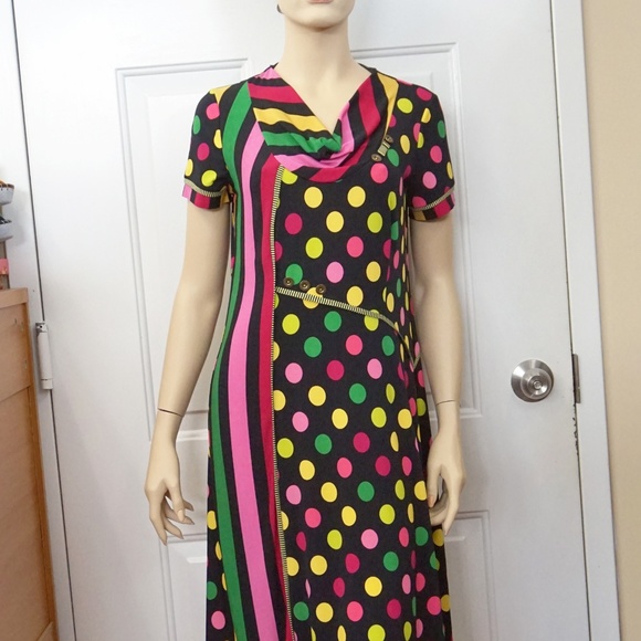 PARTY DOTTED DRESS COLORFUL STRETCH EUROPEAN - Picture 2 of 8